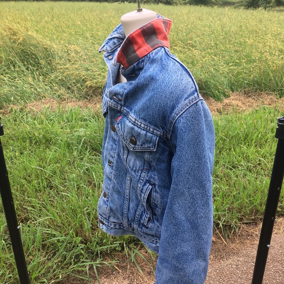 Vintage 80’s 90’s Levi’s 70411 0816 Buffalo Plaid Lined Denim Jean Jacket Sz 42 - Picture 1 of 13